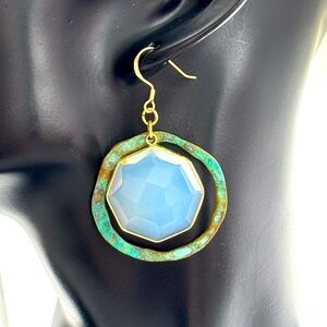 Moonstone Austrian Crystal Patina Brass Earrings